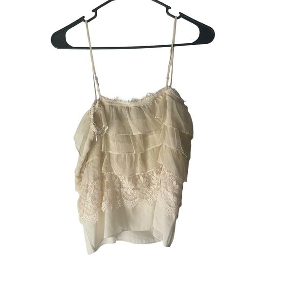 American Eagle Size Small Cream Ivory Lace Tiered Ruffle Babydoll Top - Picture 6 of 9